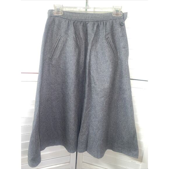 Vintage 70s Wool Skirt Women’s Gray Union Made A-line Office Modest Sz Small - Picture 1 of 11